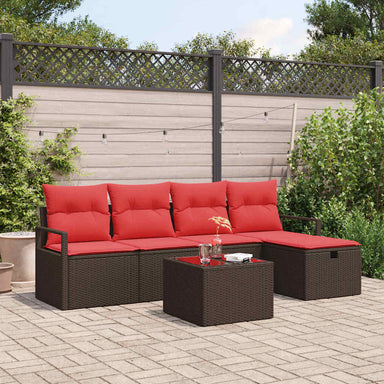Bankstel 6 st 5-Aantal zitplaatsen Bruin en Rood poly rattan