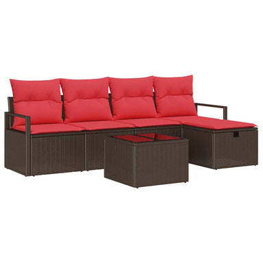 Bankstel 6 st 5-Aantal zitplaatsen Bruin en Rood poly rattan