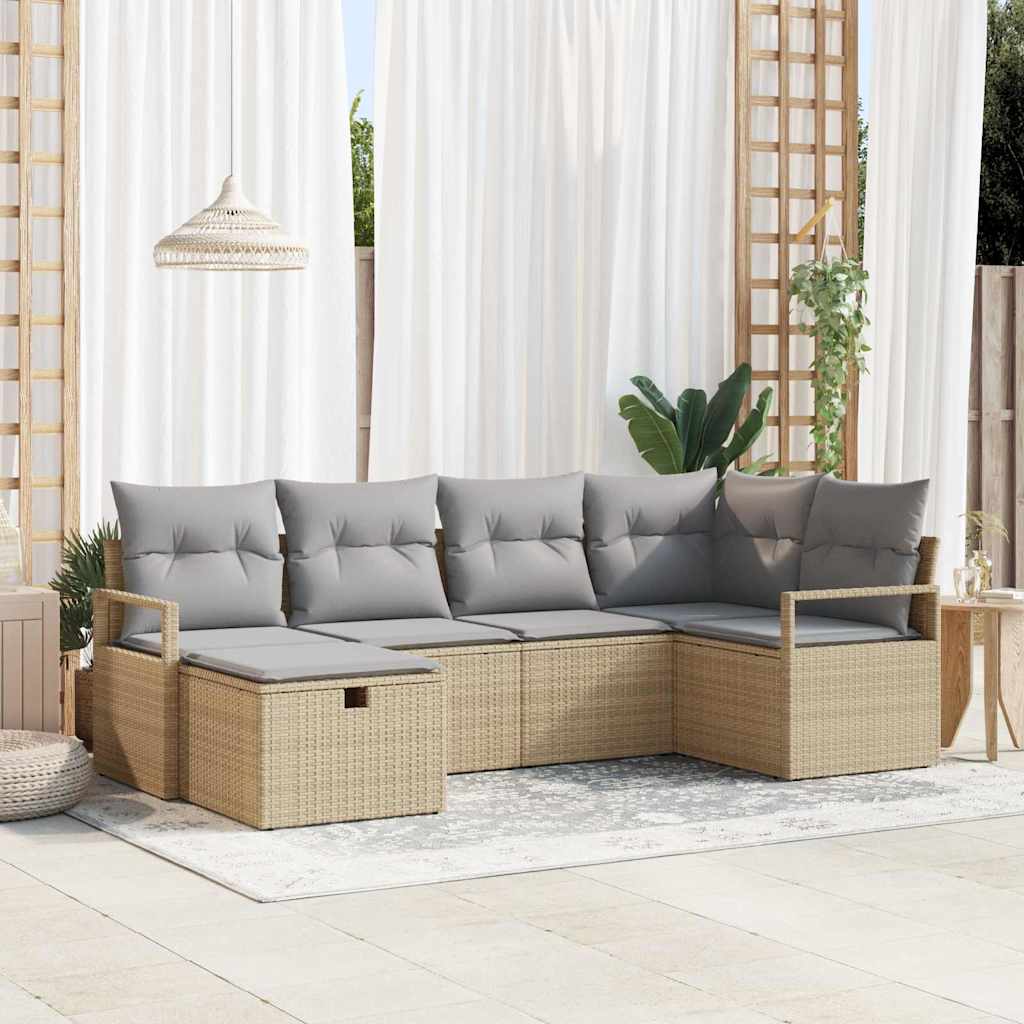 Bankstel met kussen 6 pcs Beige en Licht Grijs poly rattan