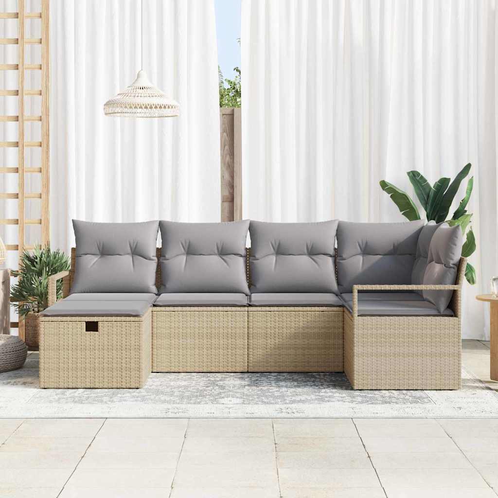 Bankstel met kussen 6 pcs Beige en Licht Grijs poly rattan