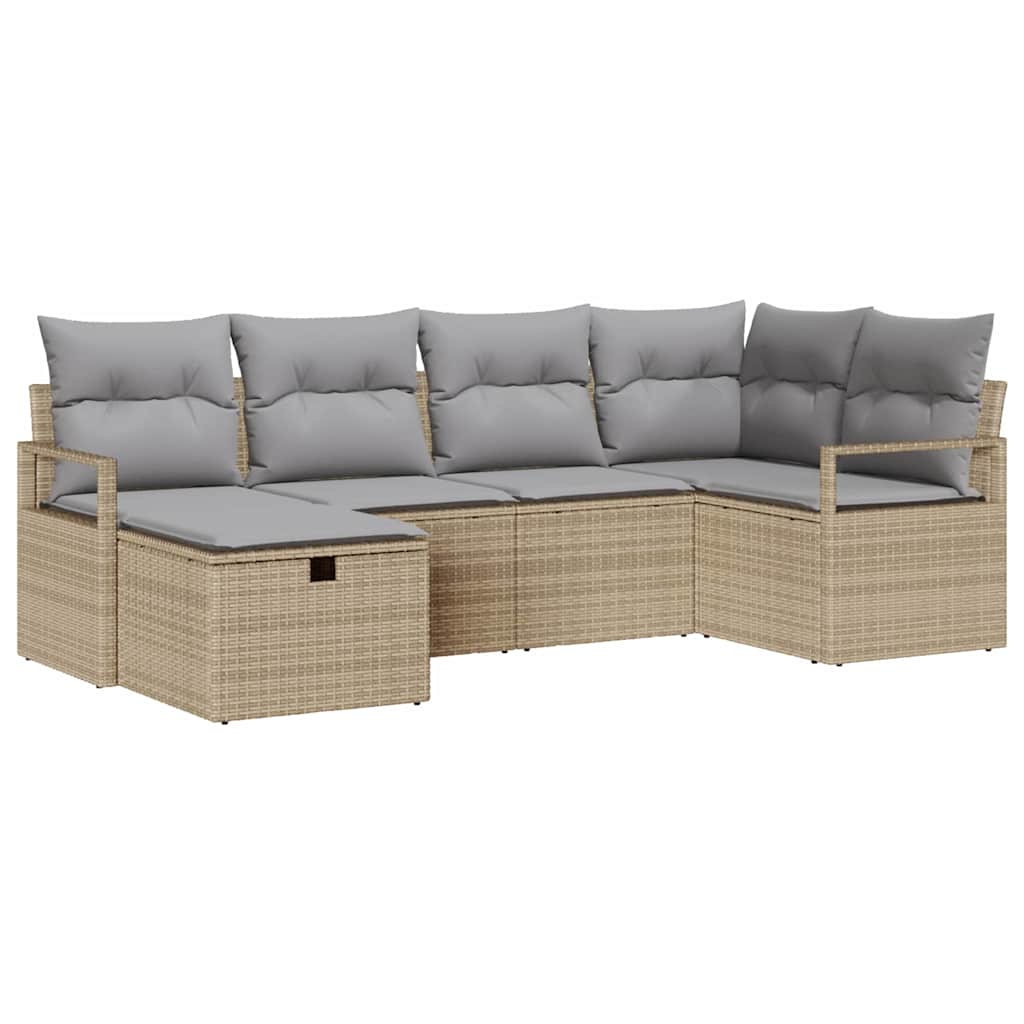 Bankstel met kussen 6 pcs Beige en Licht Grijs poly rattan