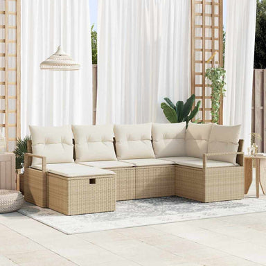 Bankstel 6 st 6-Aantal zitplaatsen Beige en Crème poly rattan