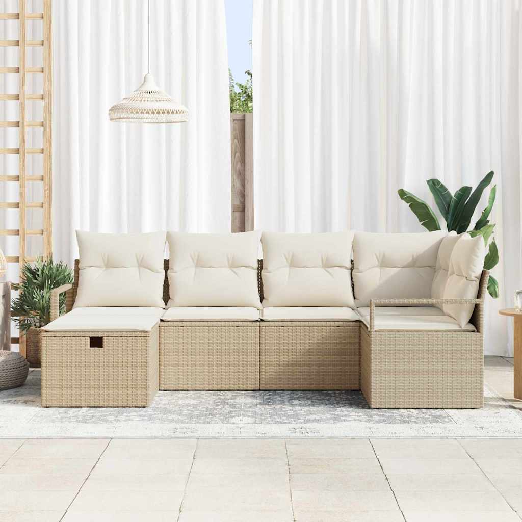Bankstel 6 st 6-Aantal zitplaatsen Beige en Crème poly rattan