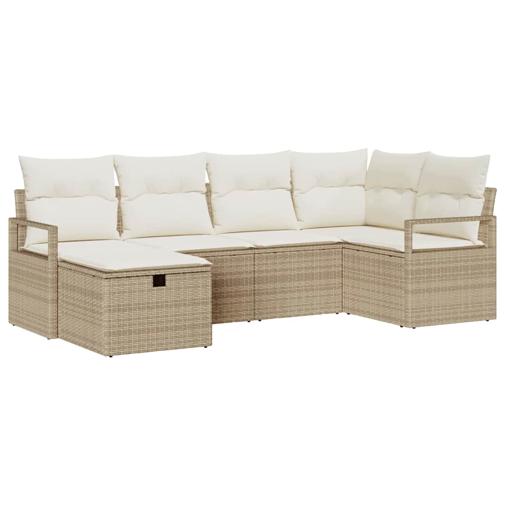 Bankstel 6 st 6-Aantal zitplaatsen Beige en Crème poly rattan