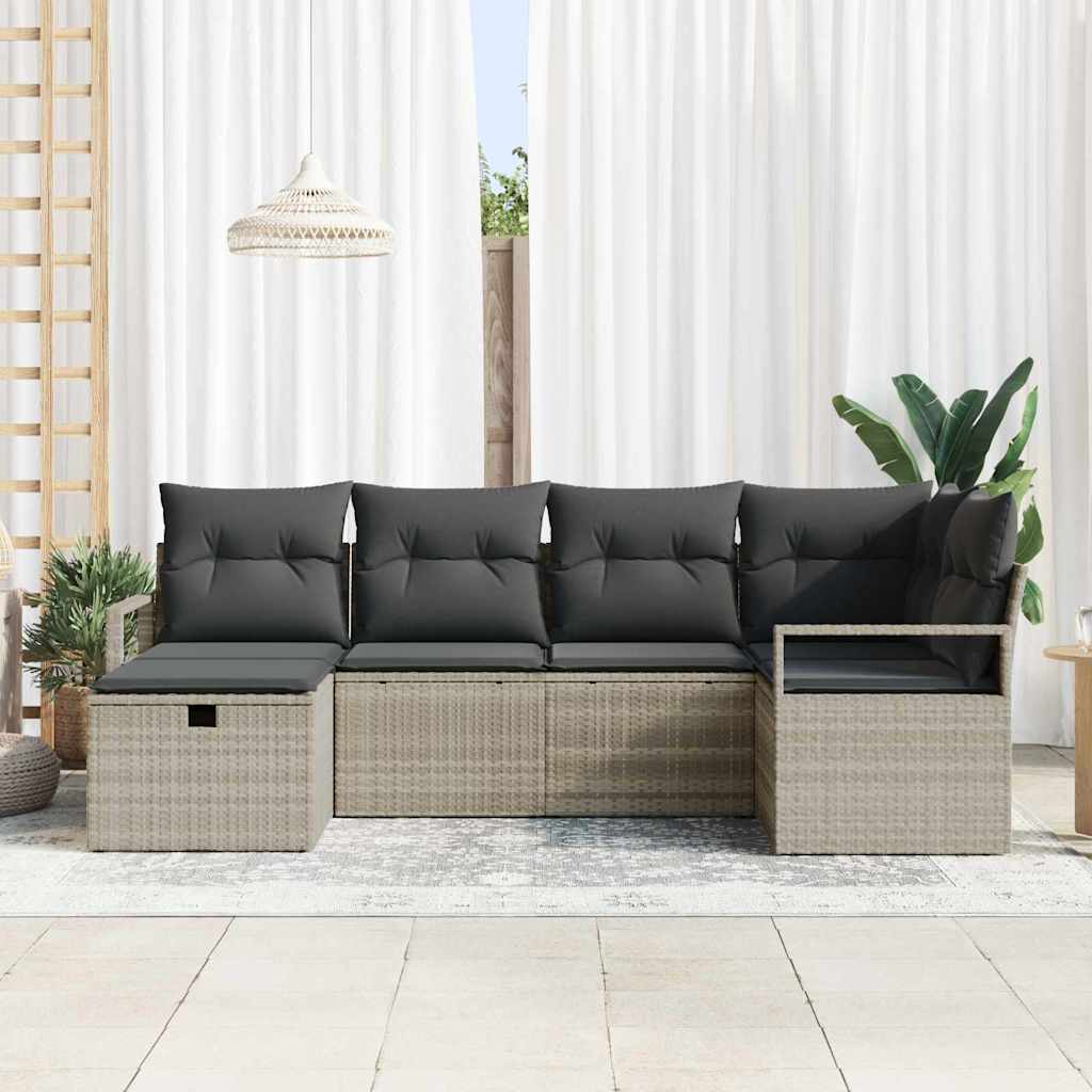 Bankstel met kussen met opslag 6 pcs Lichtgrijs poly rattan