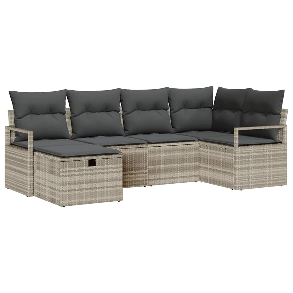 Bankstel met kussen met opslag 6 pcs Lichtgrijs poly rattan