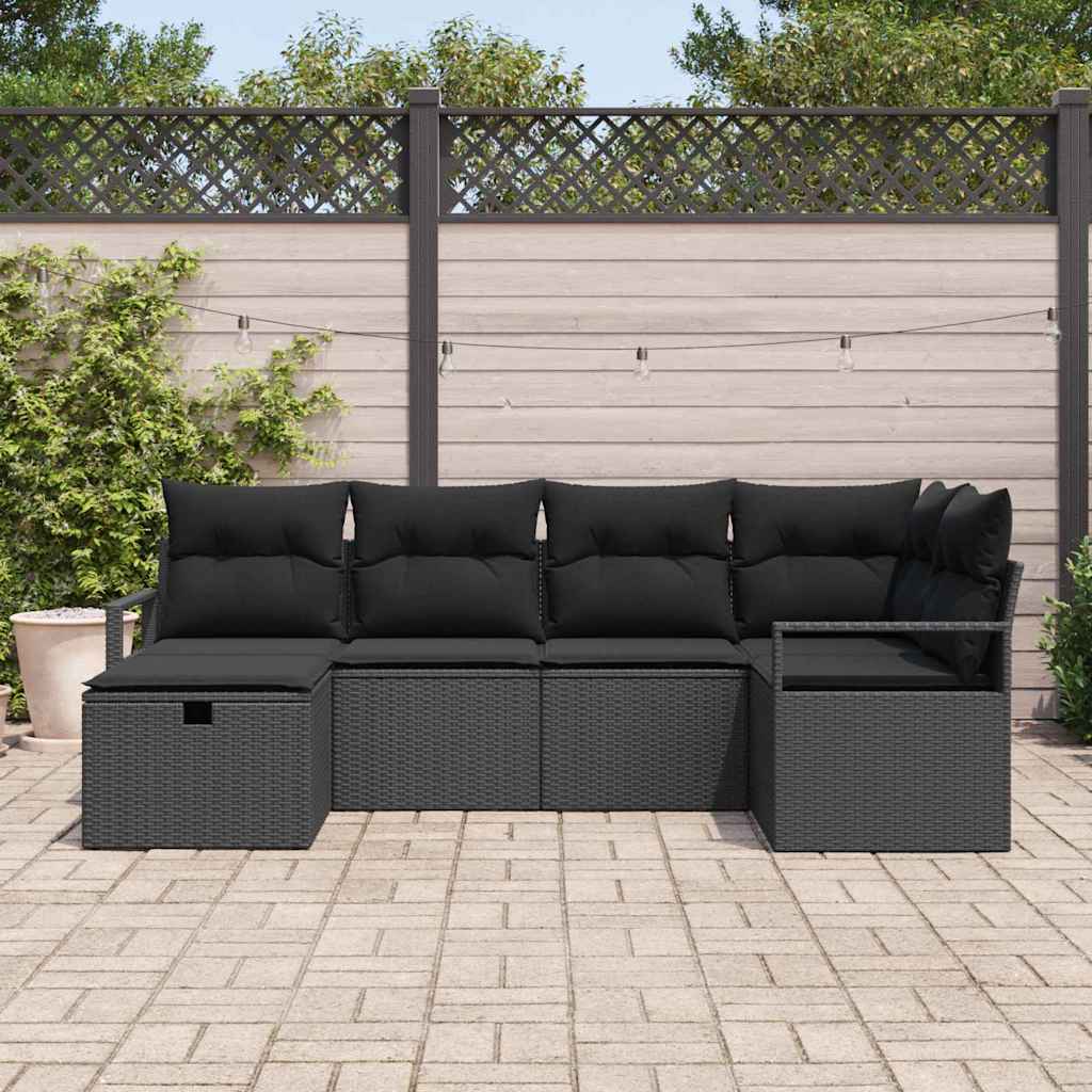 Bankstel met kussen met opslag Zwart poly rattan