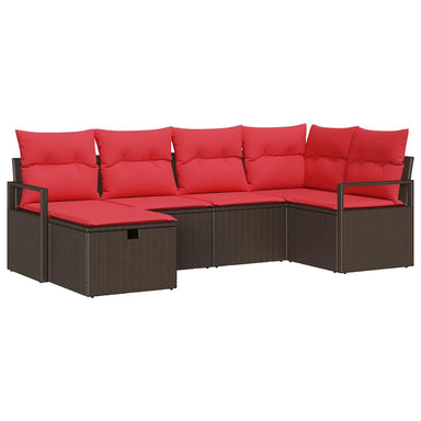 Bankstel met kussen met opslag Bruin en Rood poly rattan