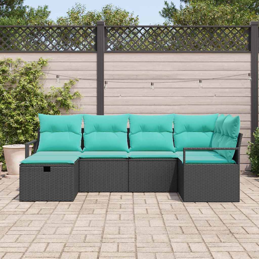 Bankstel 6 st 6-Aantal zitplaatsen Zwart en Turquoise