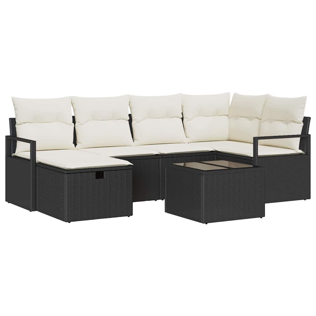 Bankstel 7 st 6-Aantal zitplaatsen Zwart en Crème poly rattan