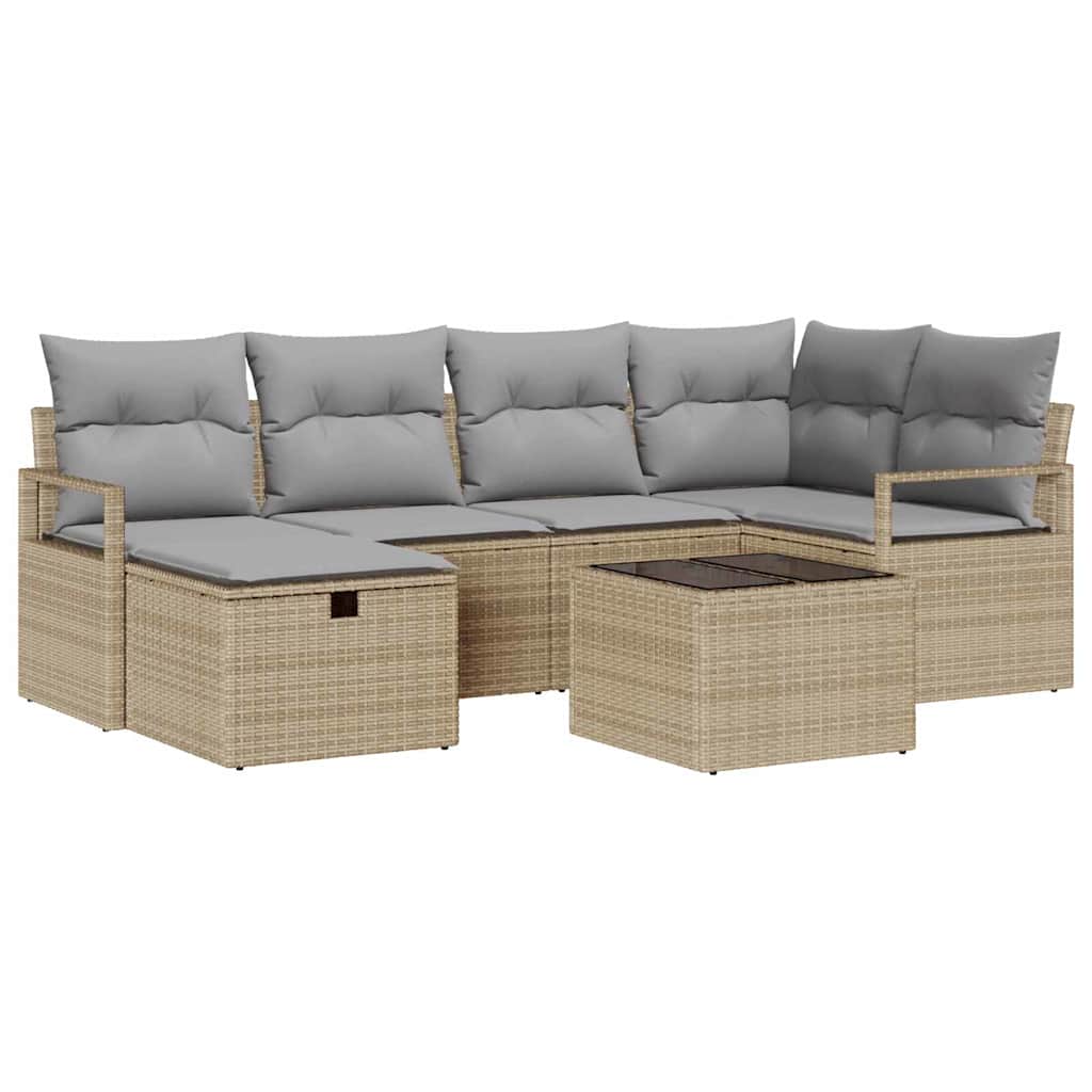 Bankstel met kussen 7 pcs Beige en Licht Grijs poly rattan