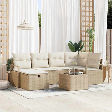 Bankstel 7 st 6-Aantal zitplaatsen Beige en Crème poly rattan