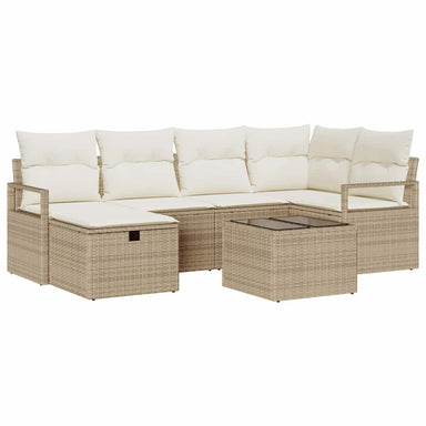 Bankstel 7 st 6-Aantal zitplaatsen Beige en Crème poly rattan