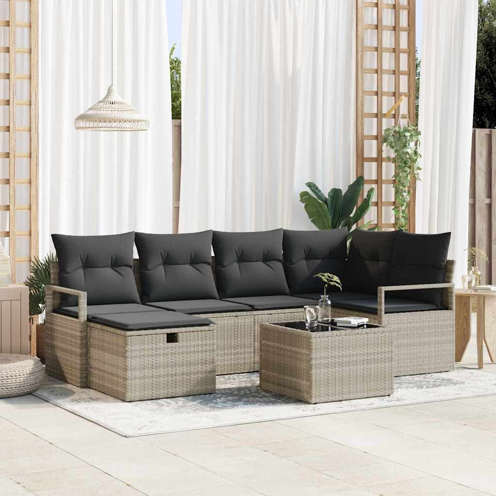 Bankstel 7 st 6-Aantal zitplaatsen Lichtgrijs poly rattan