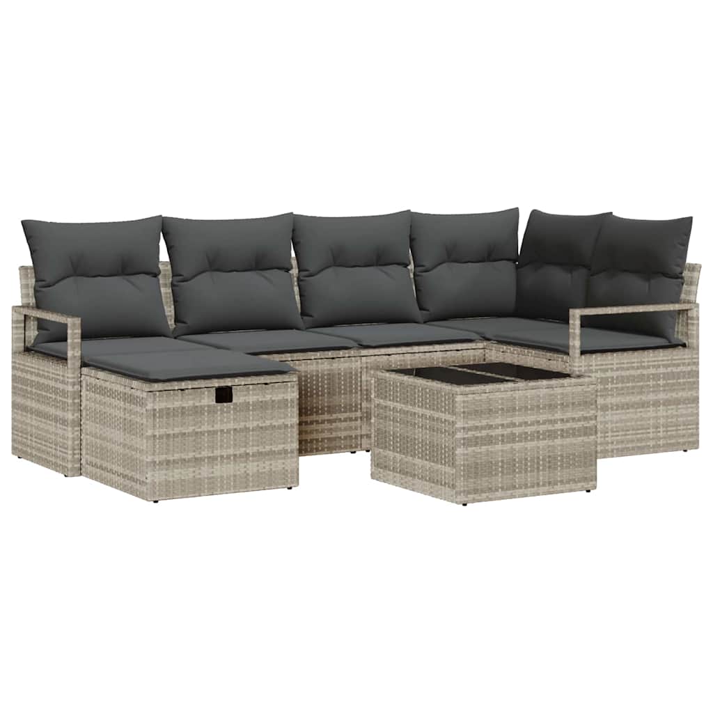 Bankstel 7 st 6-Aantal zitplaatsen Lichtgrijs poly rattan