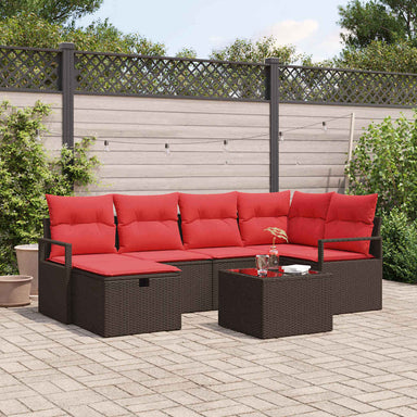 Bankstel 7 st 6-Aantal zitplaatsen Bruin en Rood poly rattan