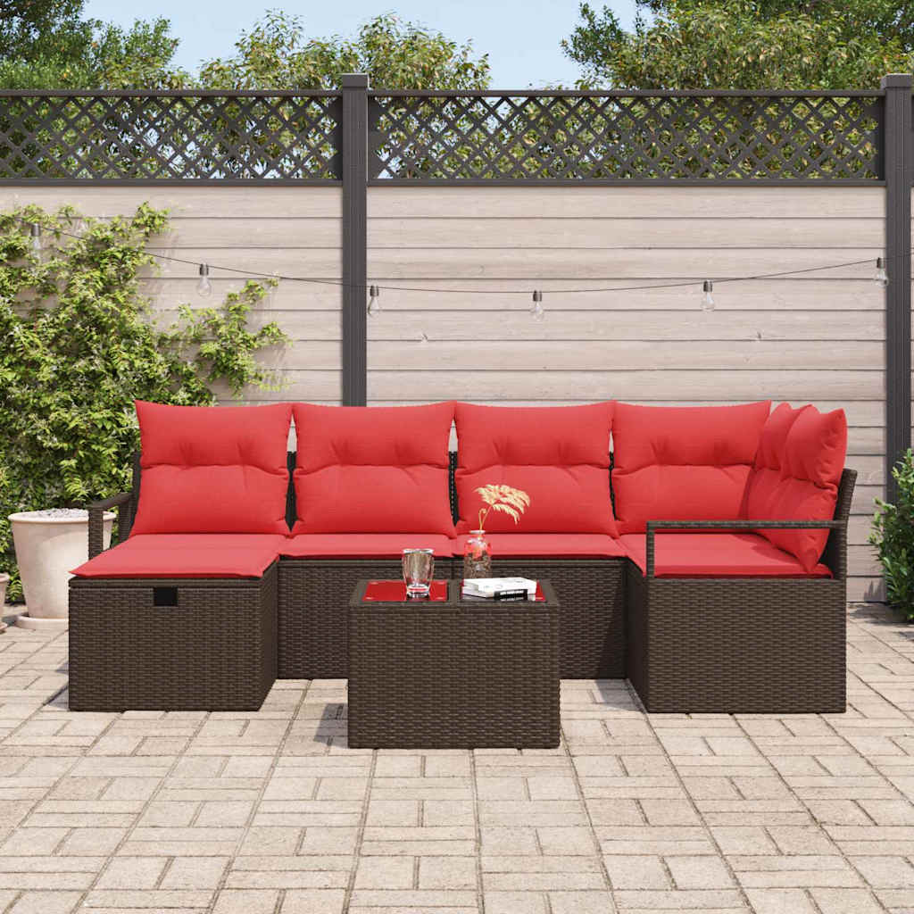 Bankstel 7 st 6-Aantal zitplaatsen Bruin en Rood poly rattan