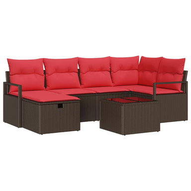 Bankstel 7 st 6-Aantal zitplaatsen Bruin en Rood poly rattan