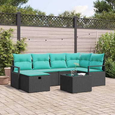 Bankstel 7 st 6-Aantal zitplaatsen Zwart en Turquoise