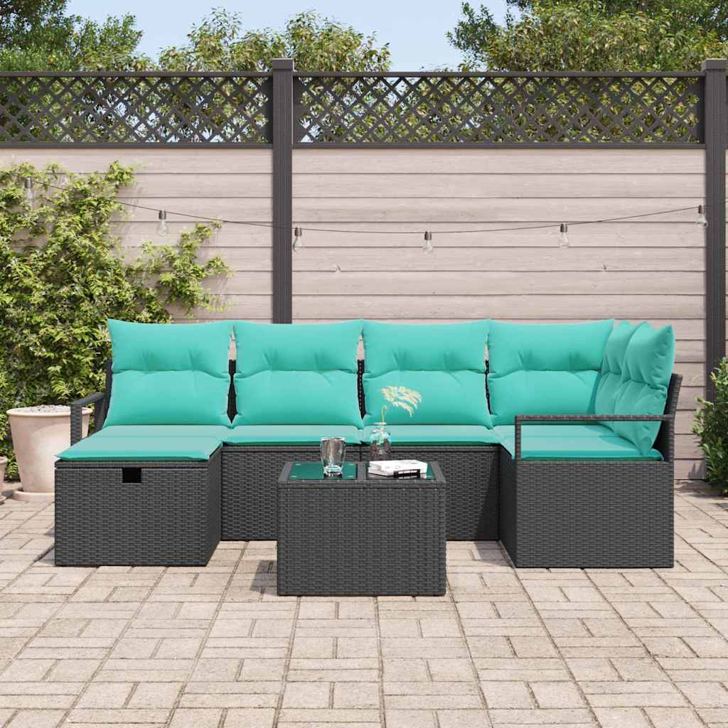Bankstel 7 st 6-Aantal zitplaatsen Zwart en Turquoise