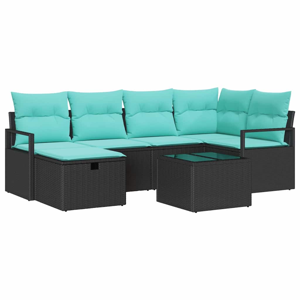 Bankstel 7 st 6-Aantal zitplaatsen Zwart en Turquoise