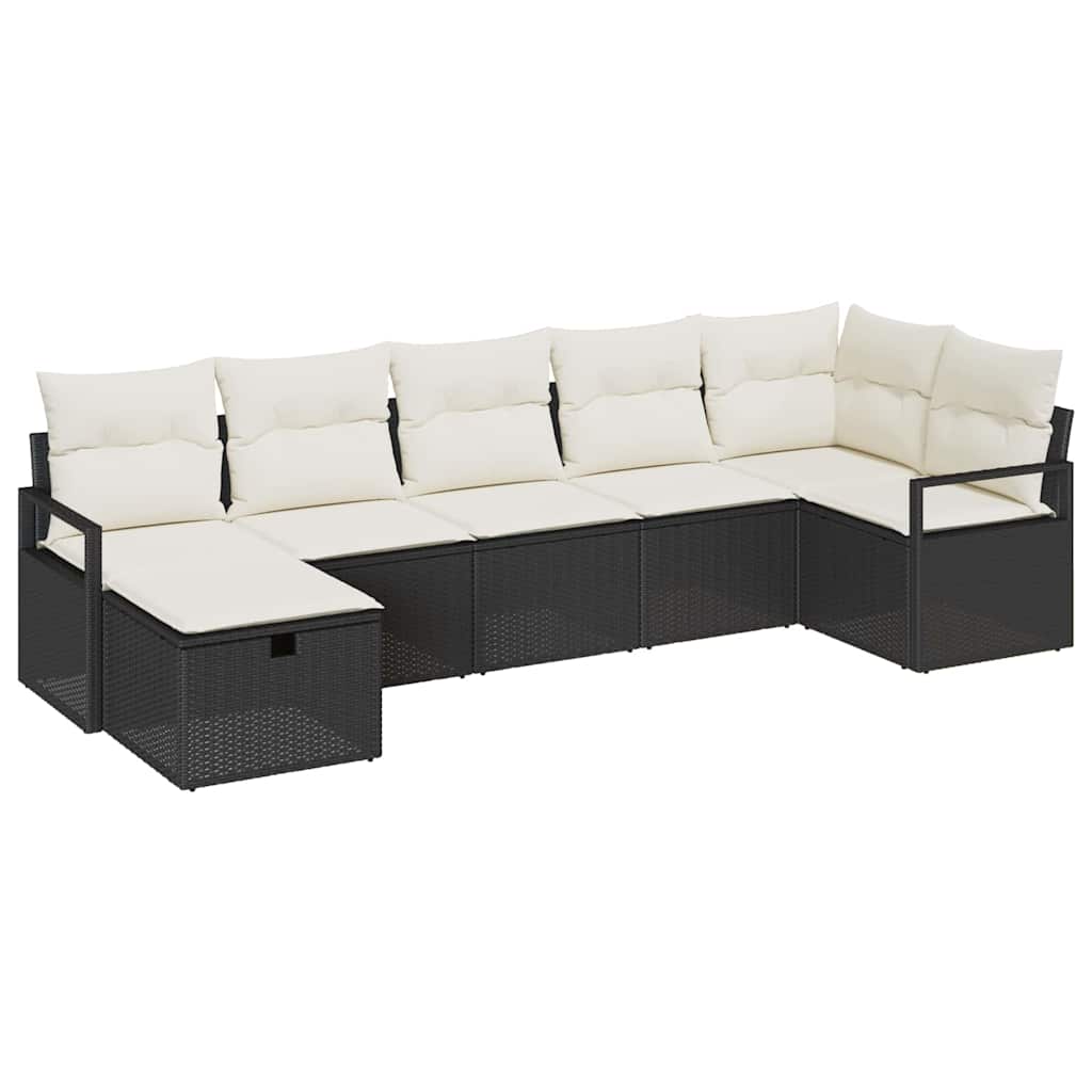 Bankstel 7 st Zwart en Crème poly rattan