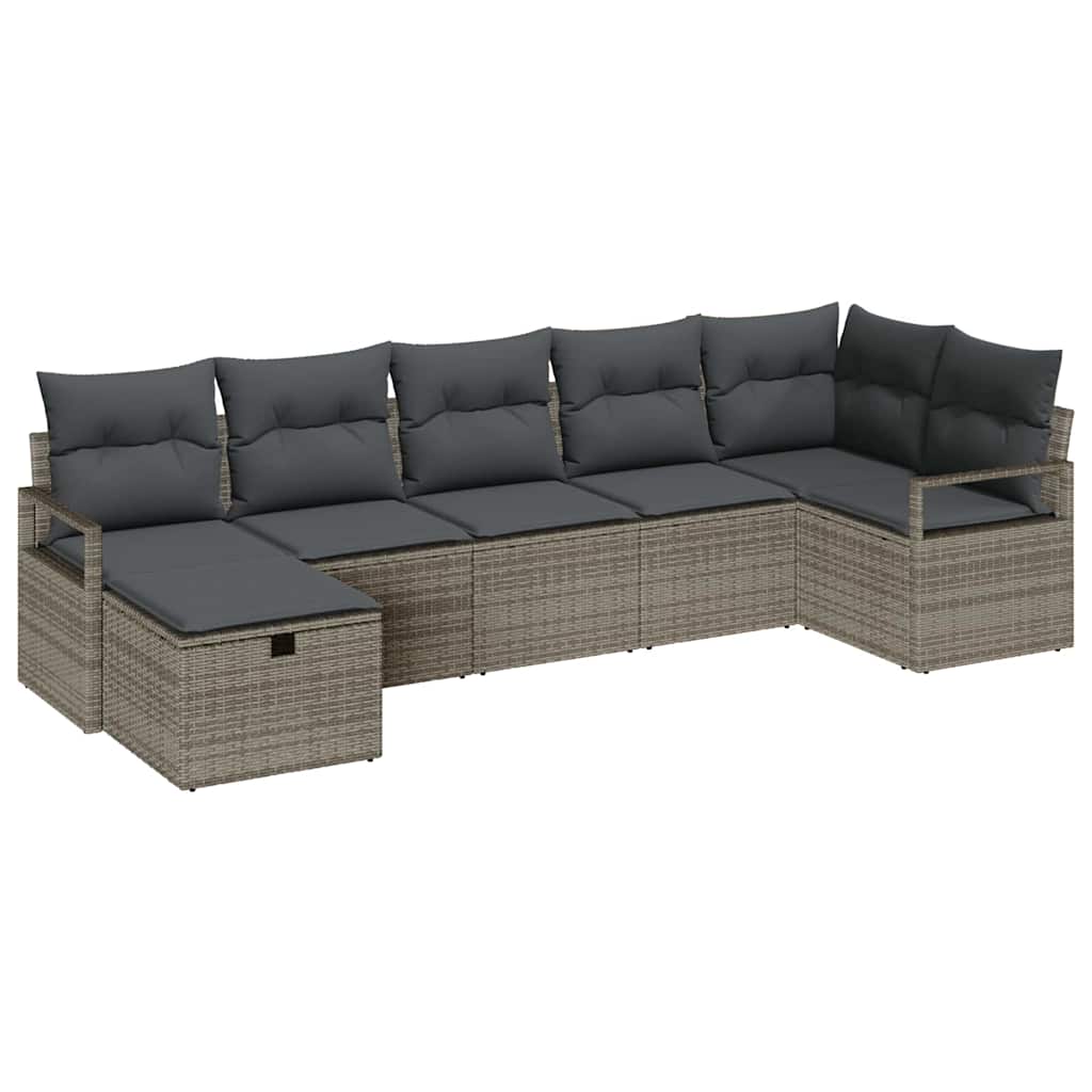 Bankstel met kussen met opslag 7 pcs Grijs poly rattan