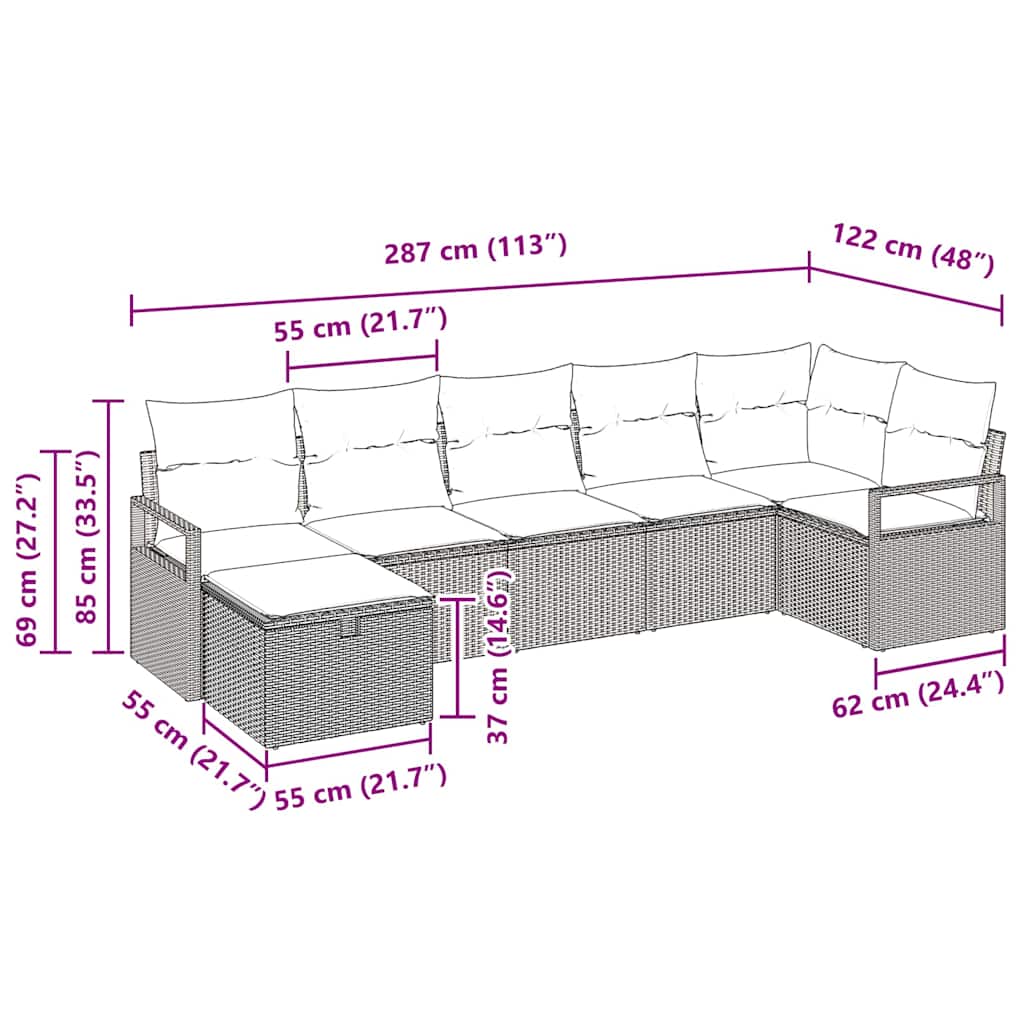 Bankstel met kussen 7 pcs Beige en Licht Grijs poly rattan