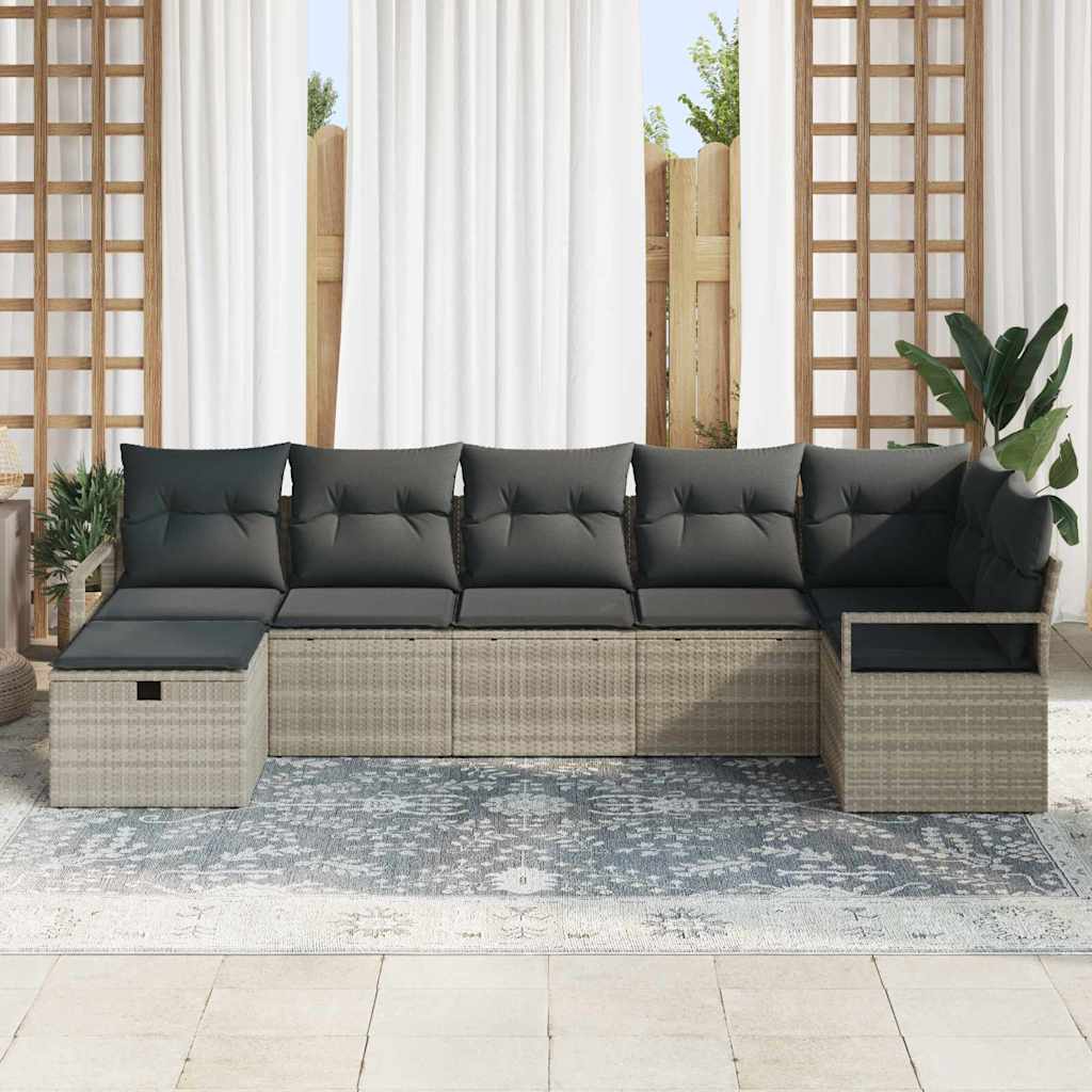 Bankstel met kussen met opslag 7 pcs Lichtgrijs poly rattan