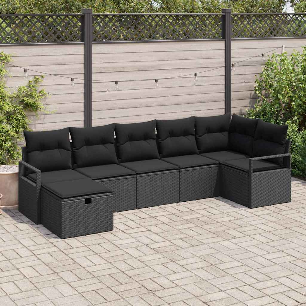 Bankstel 7 st Zwart poly rattan