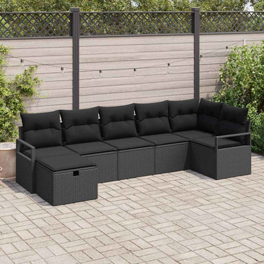 Bankstel 7 st Zwart poly rattan