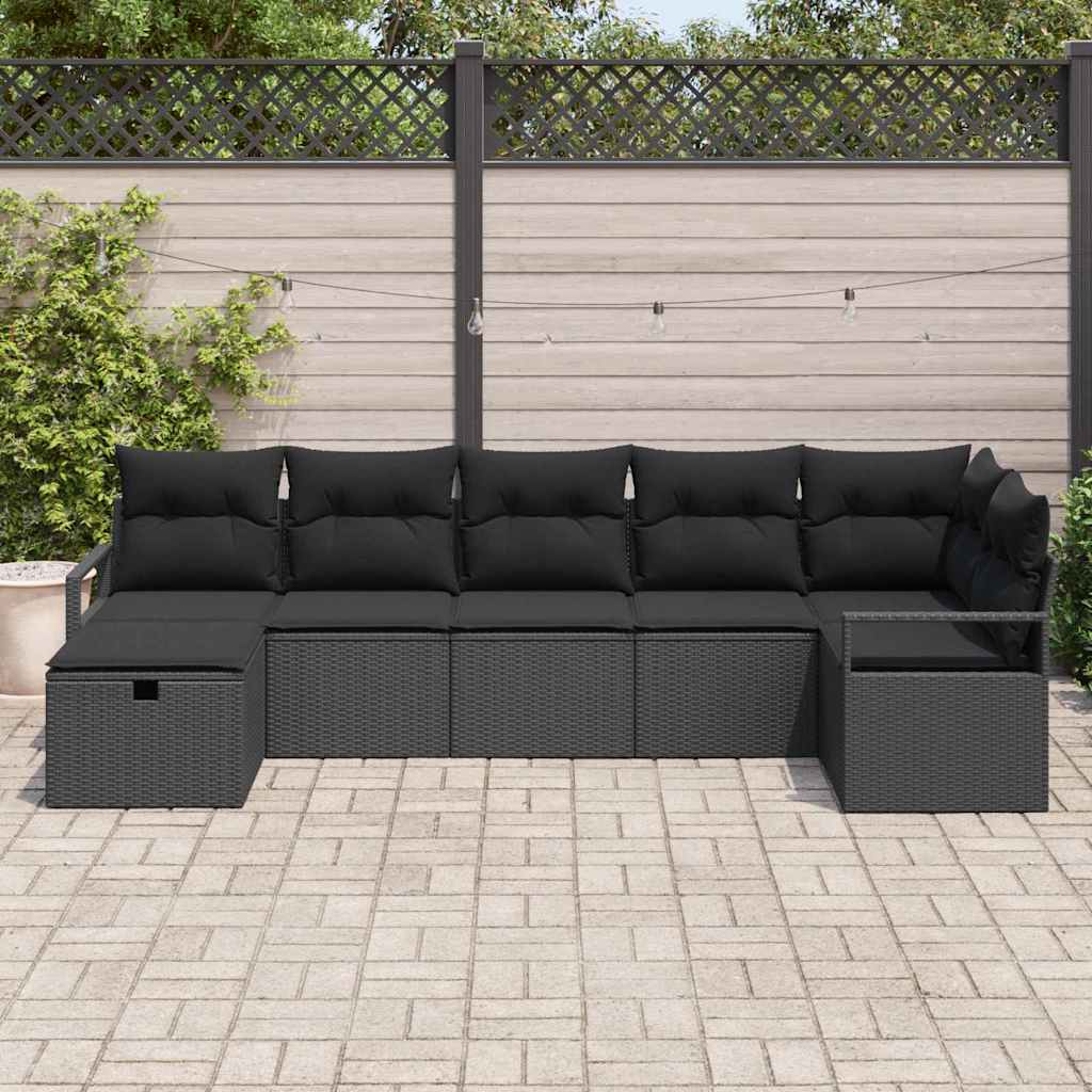 Bankstel 7 st Zwart poly rattan