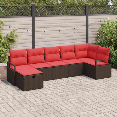 Bankstel 7 st 7-Aantal zitplaatsen Bruin en Rood poly rattan