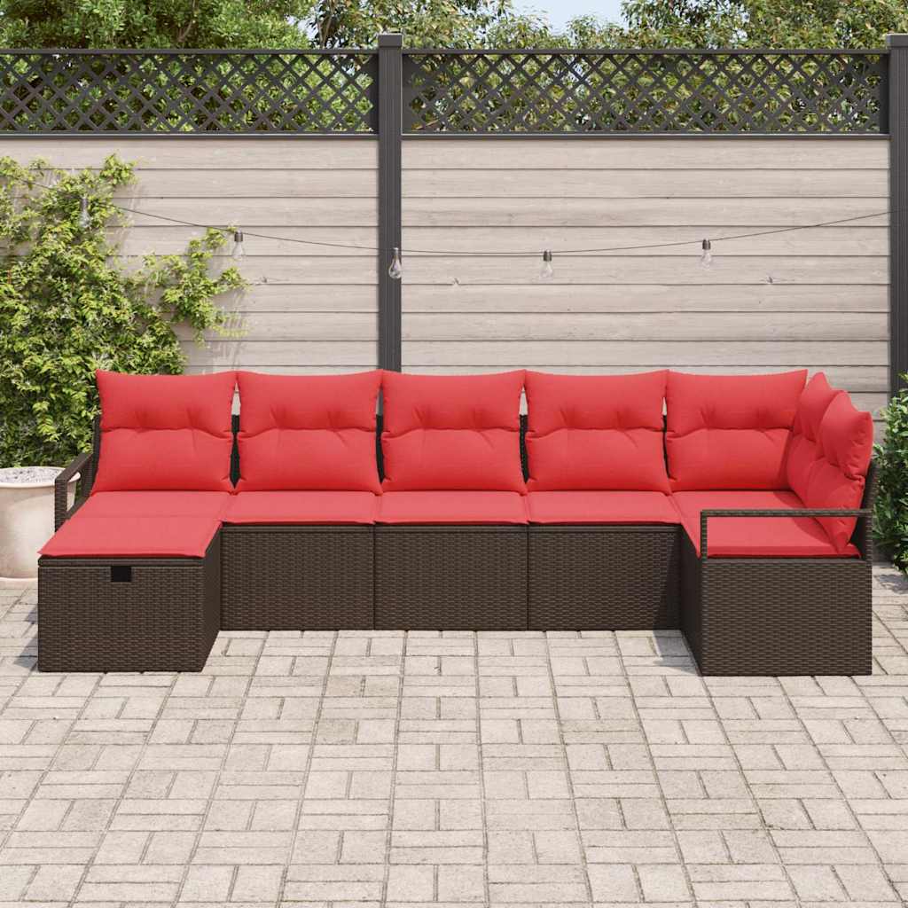 Bankstel 7 st 7-Aantal zitplaatsen Bruin en Rood poly rattan