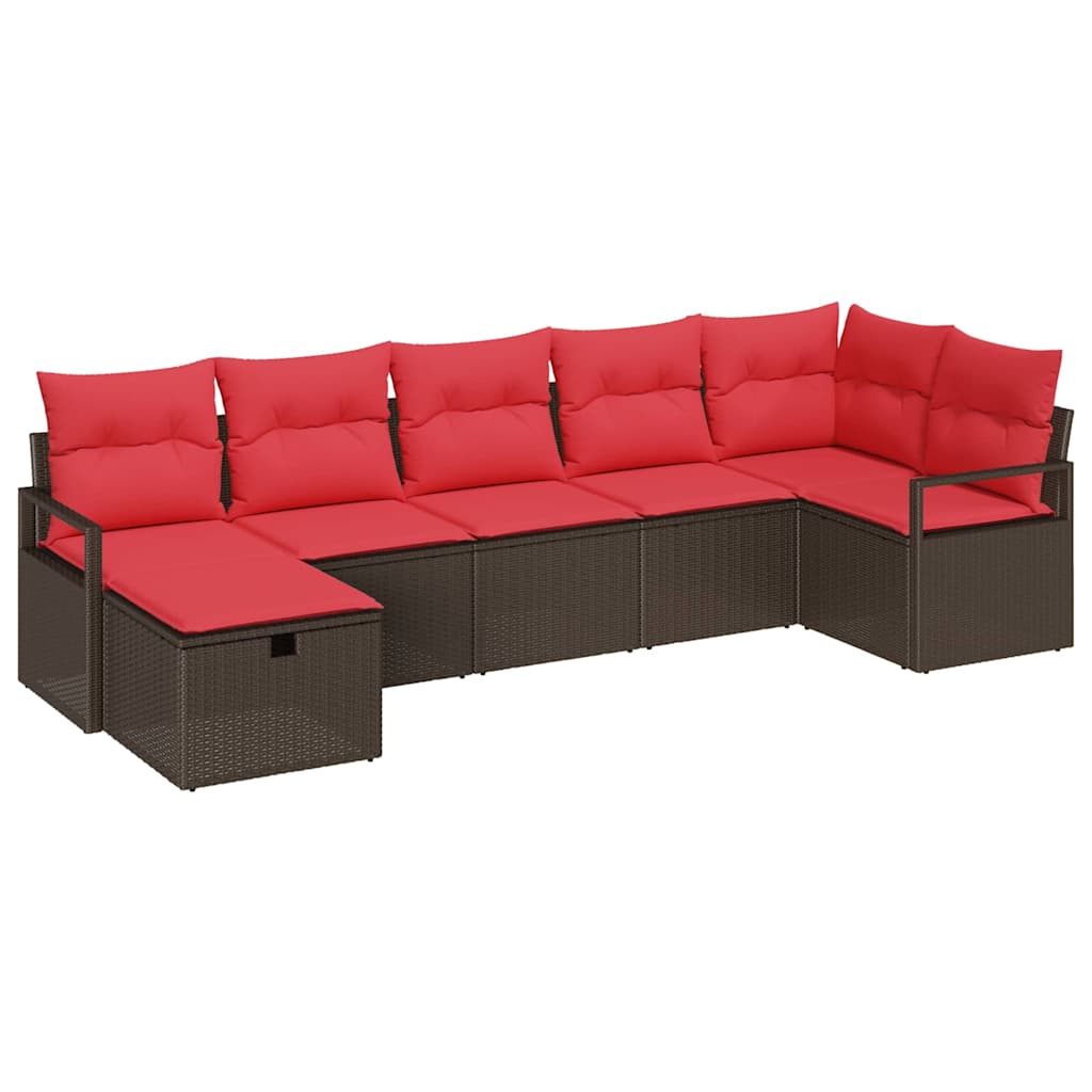 Bankstel 7 st 7-Aantal zitplaatsen Bruin en Rood poly rattan