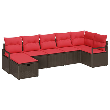 Bankstel 7 st 7-Aantal zitplaatsen Bruin en Rood poly rattan