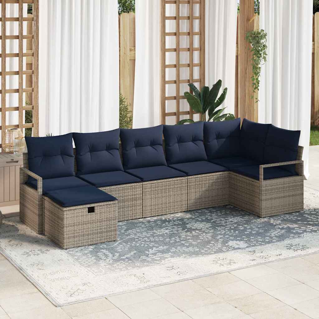 Bankstel 7 st 7-Aantal zitplaatsen Grijs en Marineblauw