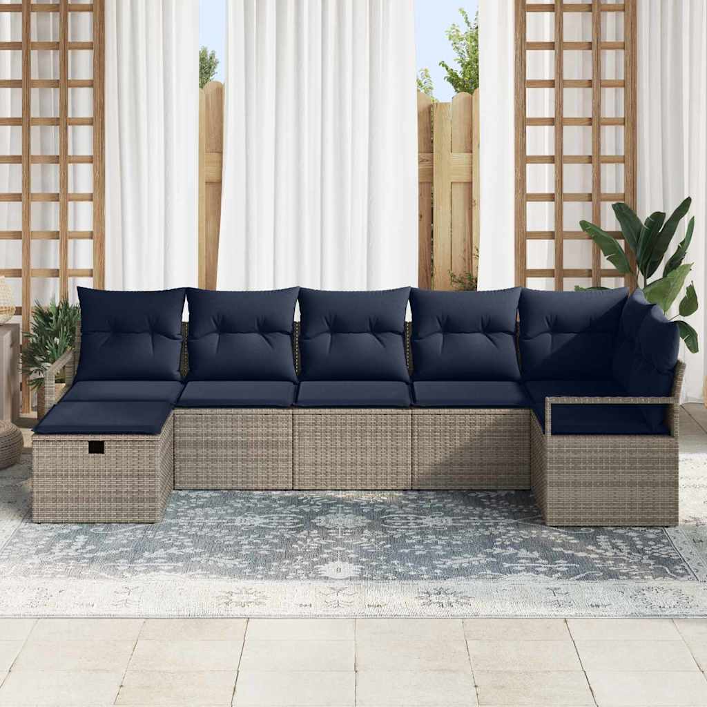 Bankstel 7 st 7-Aantal zitplaatsen Grijs en Marineblauw