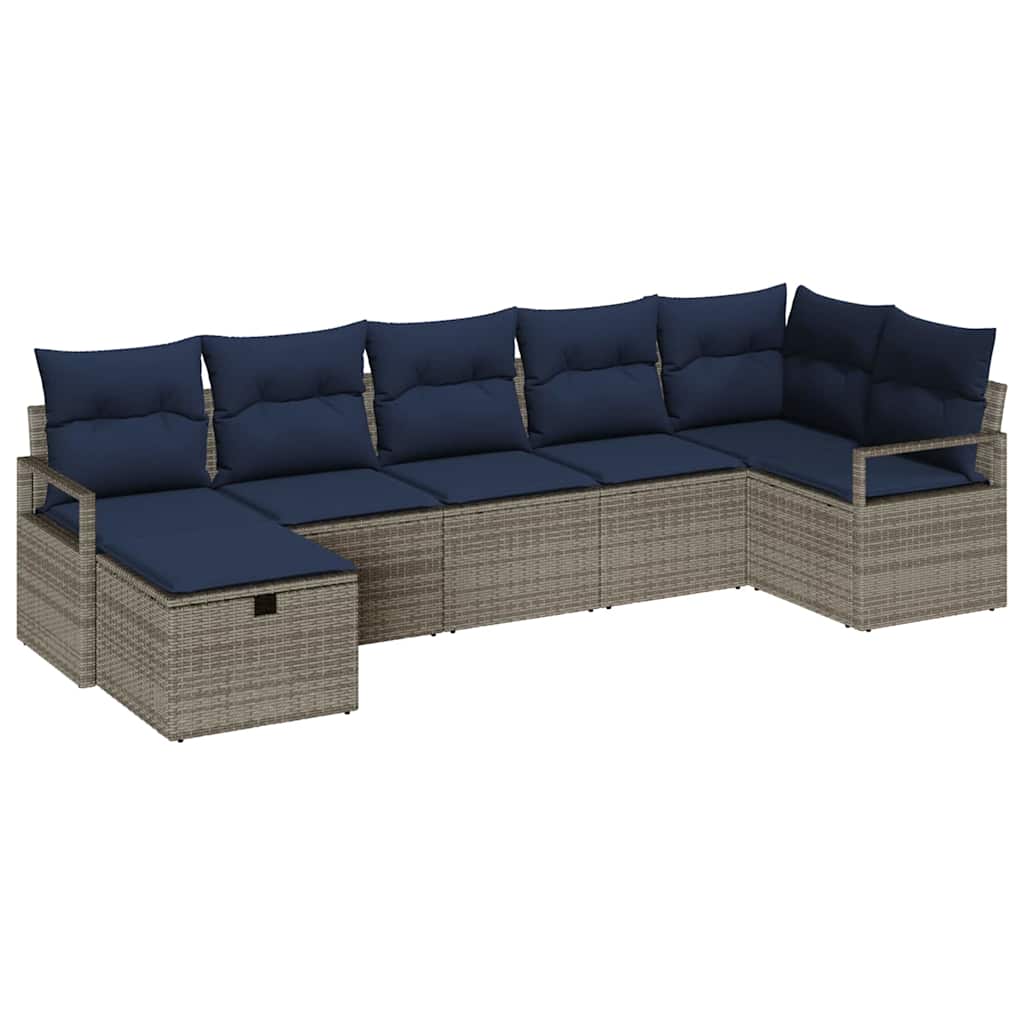 Bankstel 7 st 7-Aantal zitplaatsen Grijs en Marineblauw