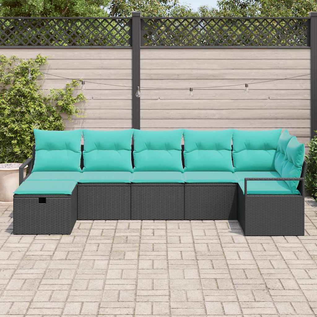 Bankstel 7 st 7-Aantal zitplaatsen Zwart en Turquoise