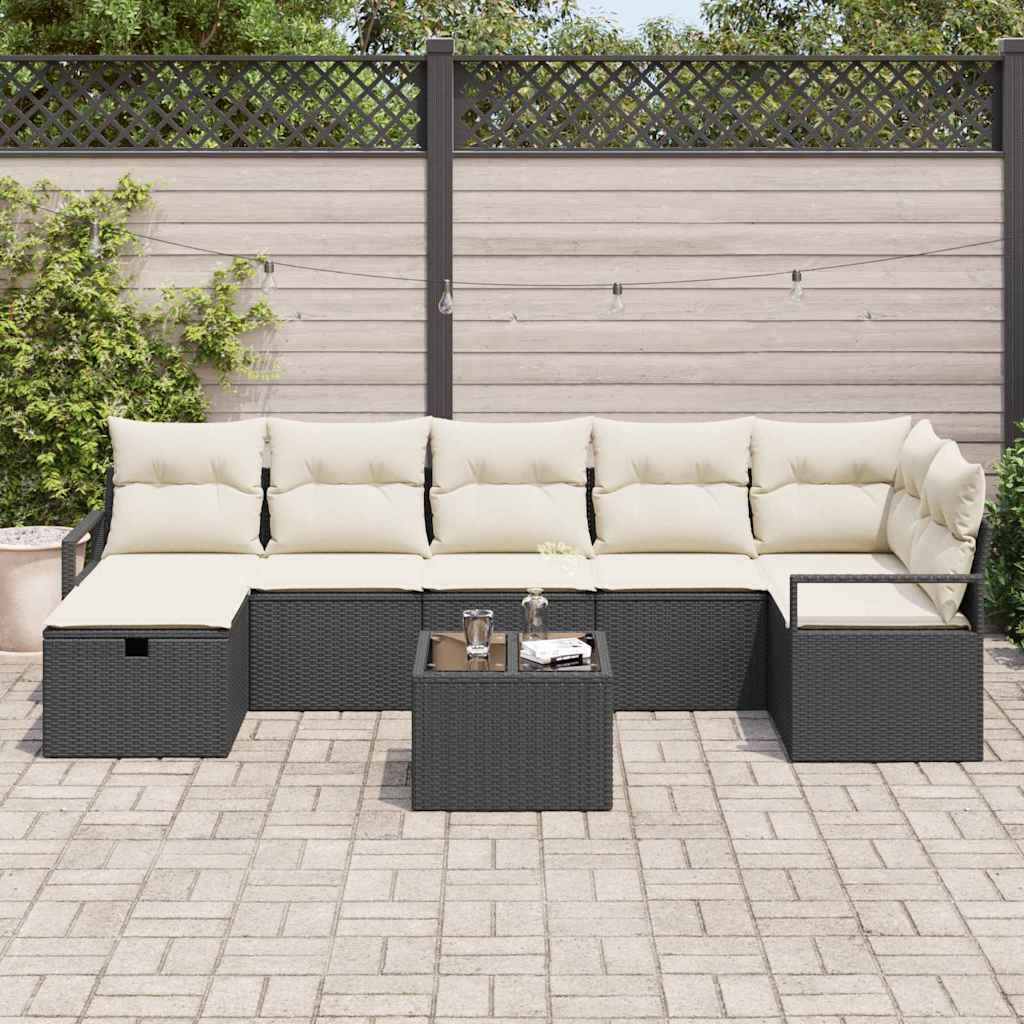 Bankstel 8 st 7-Aantal zitplaatsen Zwart en Crème poly rattan
