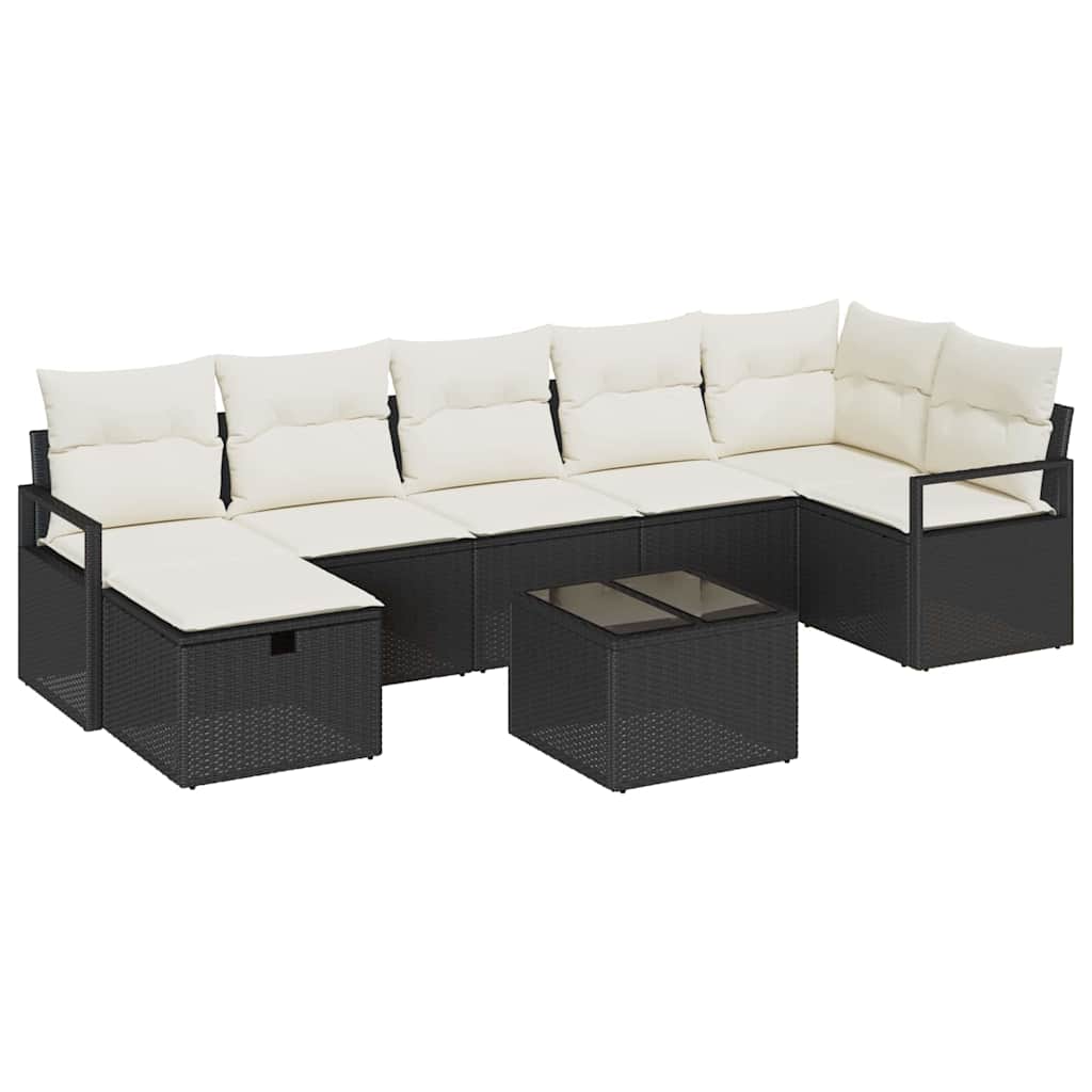 Bankstel 8 st 7-Aantal zitplaatsen Zwart en Crème poly rattan