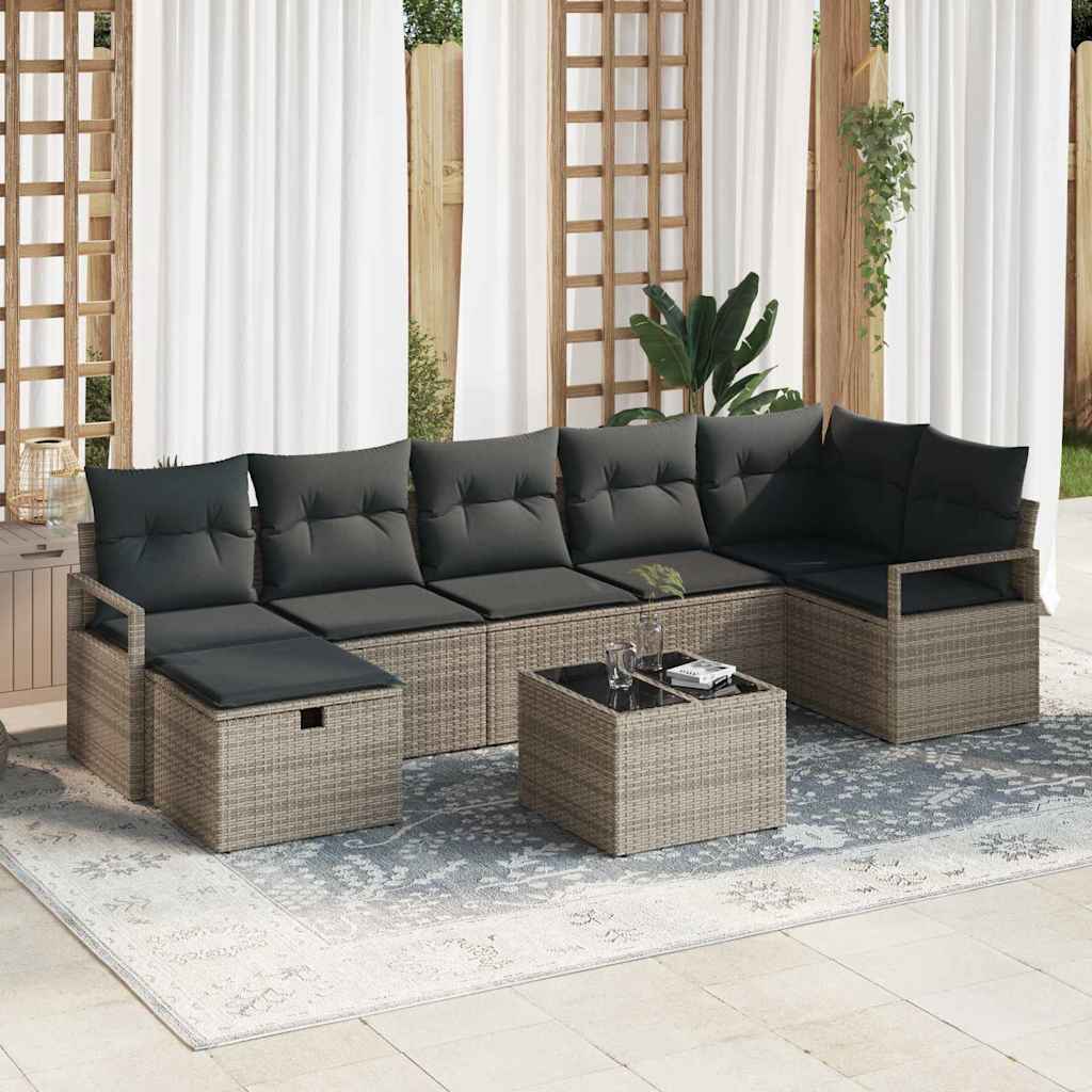Bankstel met kussen met opslag 8 pcs Grijs poly rattan