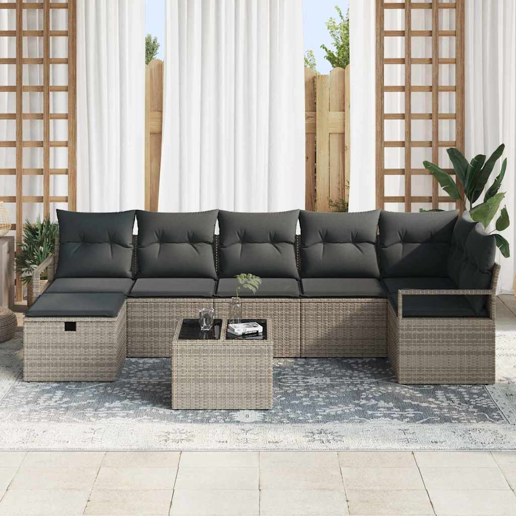 Bankstel met kussen met opslag 8 pcs Grijs poly rattan