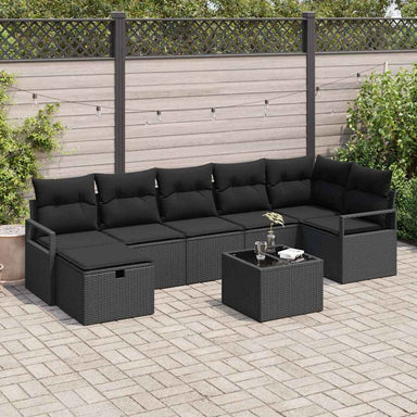 Bankstel 8 st 7-Aantal zitplaatsen Zwart poly rattan