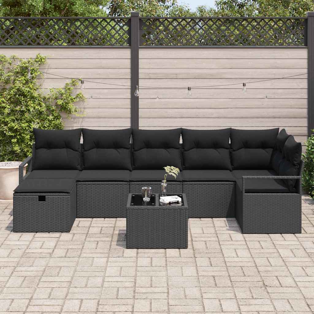 Bankstel 8 st 7-Aantal zitplaatsen Zwart poly rattan