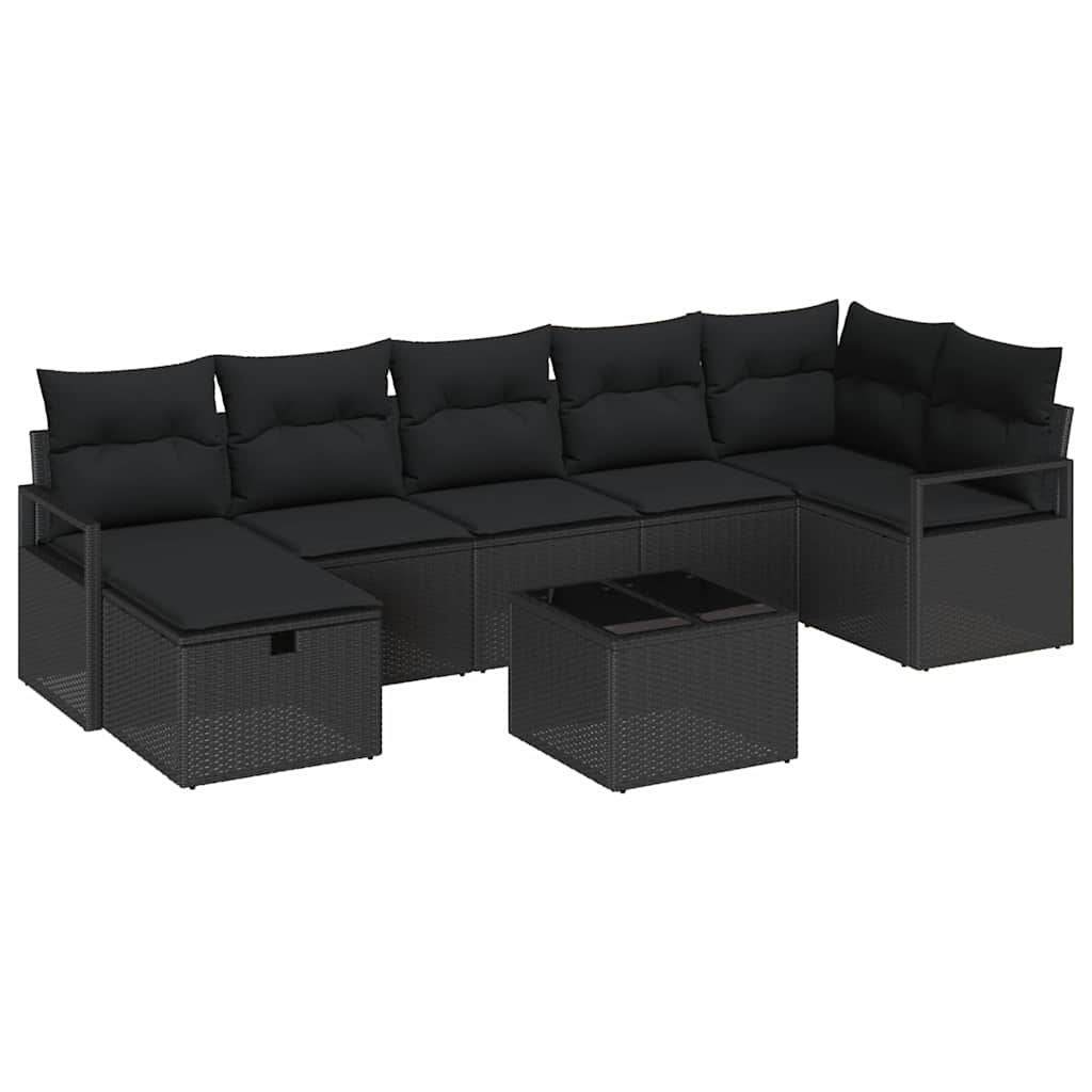 Bankstel 8 st 7-Aantal zitplaatsen Zwart poly rattan