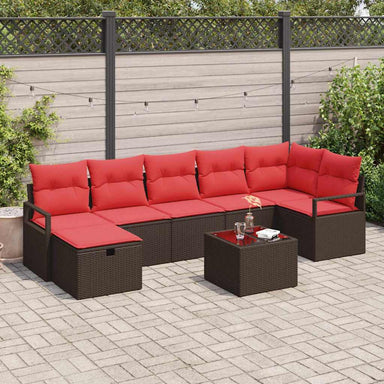 Bankstel met kussen met opslag Bruin en Rood poly rattan