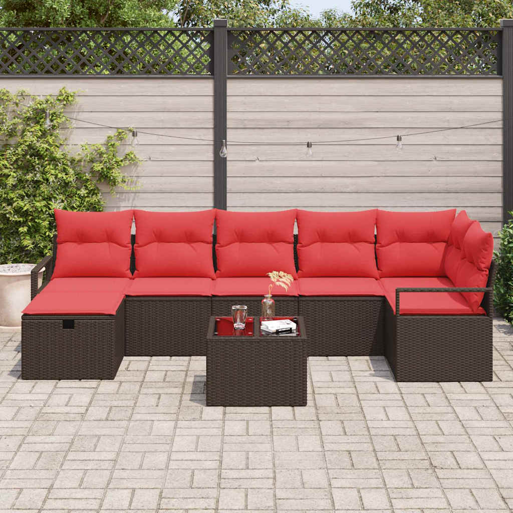 Bankstel met kussen met opslag Bruin en Rood poly rattan