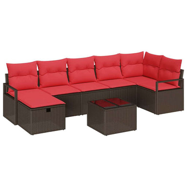 Bankstel met kussen met opslag Bruin en Rood poly rattan